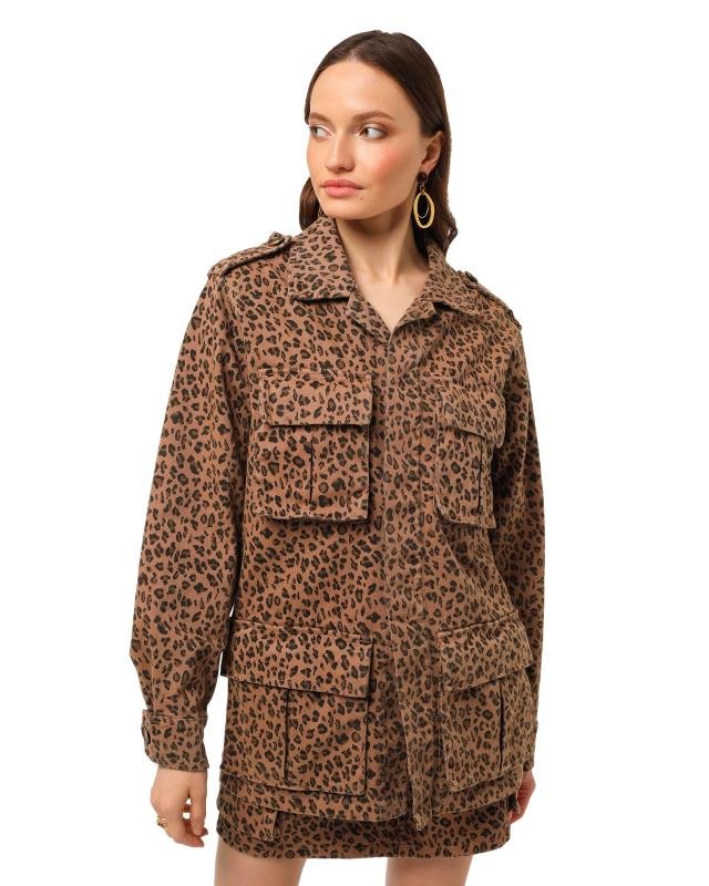 Джинсовая куртка с леопардовым принтом, р. 46, цвет Леопардовый