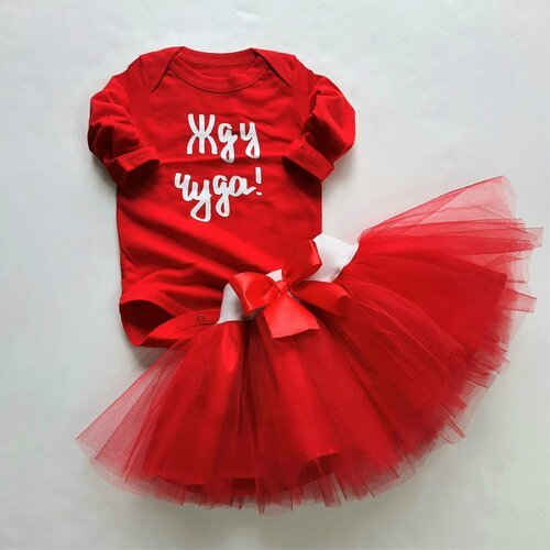 Комплект одежды для девочек, юбка и боди, нарядный стиль, пояс на резинке, застежка под подгузник, размер 62, красный