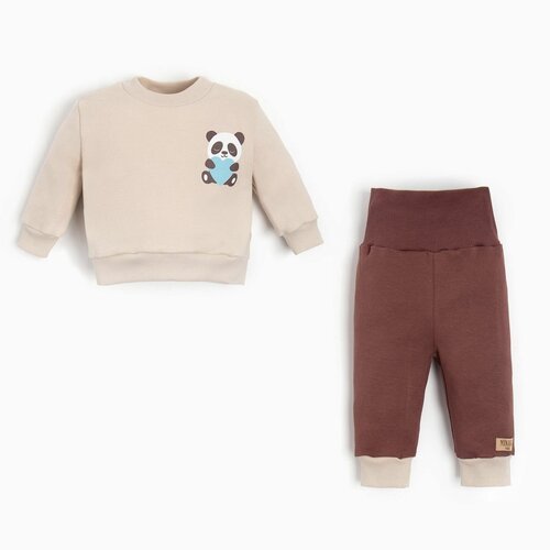 Комплект одежды Minaku детский, брюки и шорты и свитшот, повседневный стиль, манжеты, размер 74-80, бежевый, коричневый