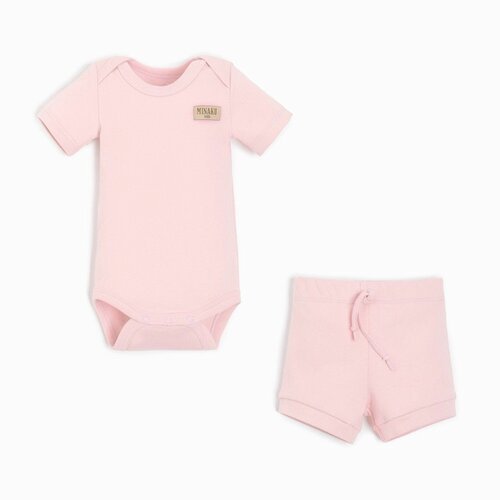 Комплект одежды Minaku для девочек, боди и шорты, повседневный стиль, манжеты, размер 68, розовый