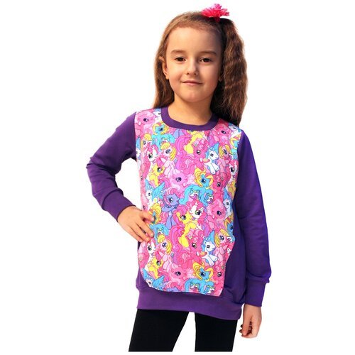7023-201 Джемпер для девочки Trend, размер 86,92-52(26), цвет Фиолетовый, лошадки (код цвета 5009)