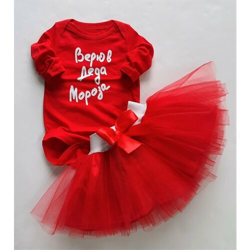 Комплект одежды для девочек, юбка и боди, нарядный стиль, пояс на резинке, застежка под подгузник, размер 68, красный