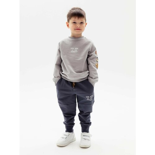Комплект одежды для мальчиков, свитшот и брюки, размер 92, черный, серый