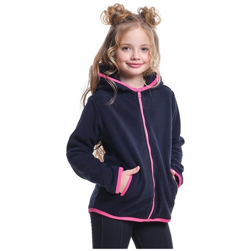 UD 7725 Куртка флисовая для девочки детская ветровка флис осенняя весенняя с капюшоном демисезонная бомбер для девочек черная размер 122 на 7 лет