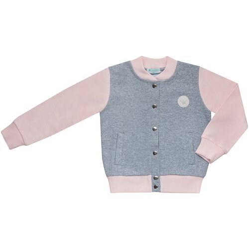 Джемпер для девочки Diva Kids , 2- 9 лет, 92 см, серый меланж/розовый, на кнопках, футер, с карманами